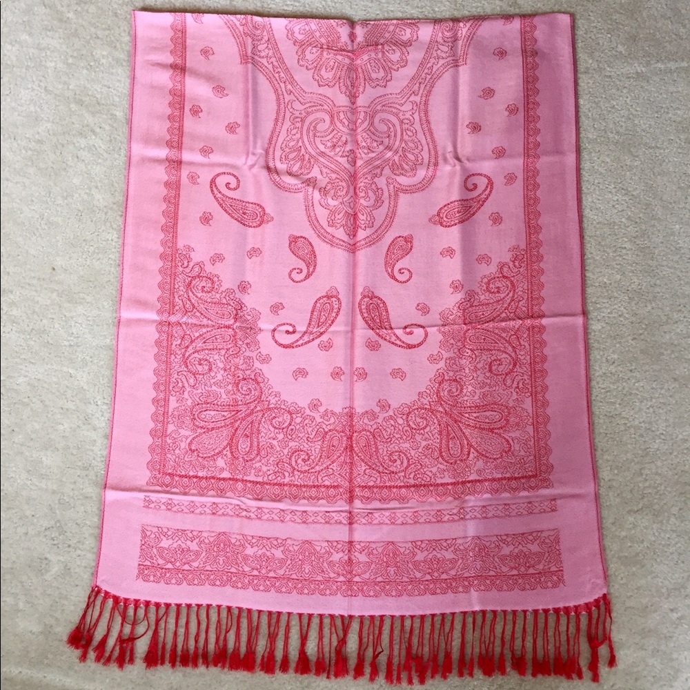 Pink and Red Pashmina & Silk Scarf